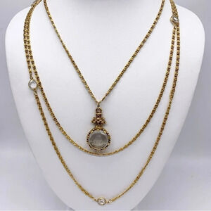 Goldette Vintage Triple Strand Intaglio Cameo Gold Necklace